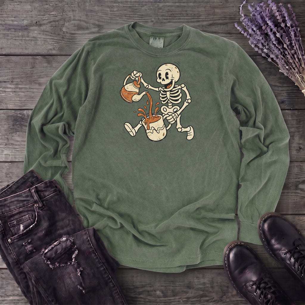 Coffee Skeleton Cartoon Long Sleeve T-Shirt