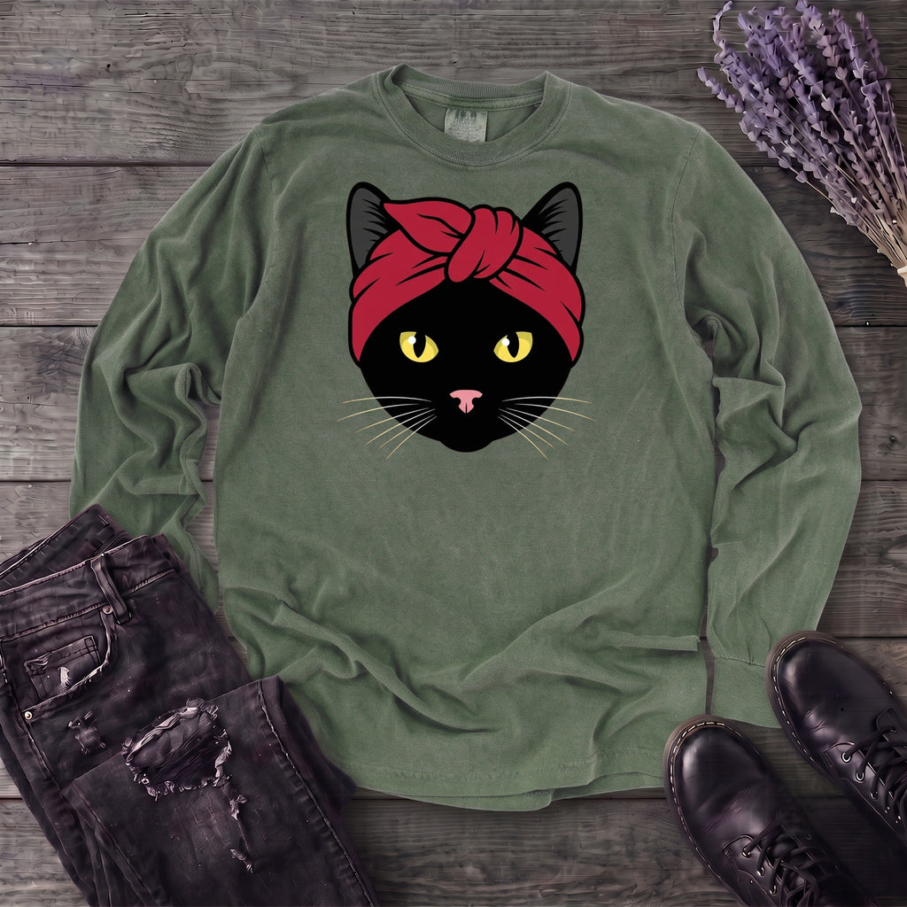 Black Cat Headband Long Sleeve T-Shirt