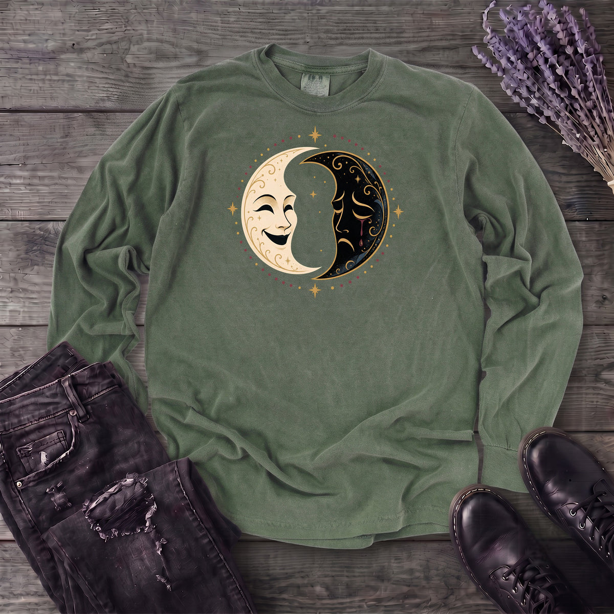 Comedy Tragedy Moons Long Sleeve T-Shirt