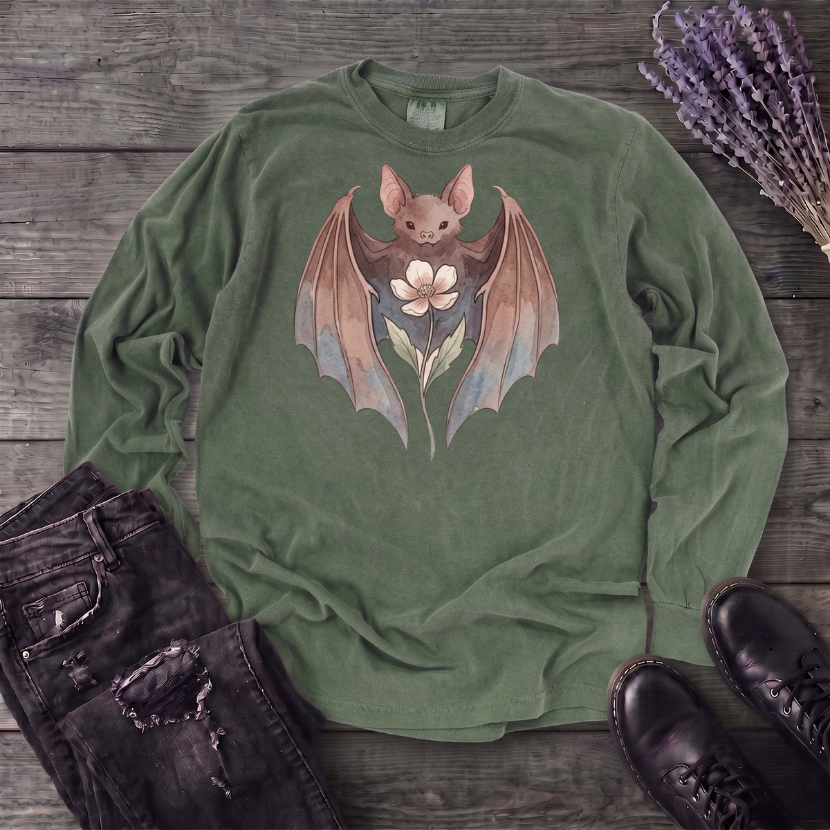 Watercolor Bat Long Sleeve T-Shirt