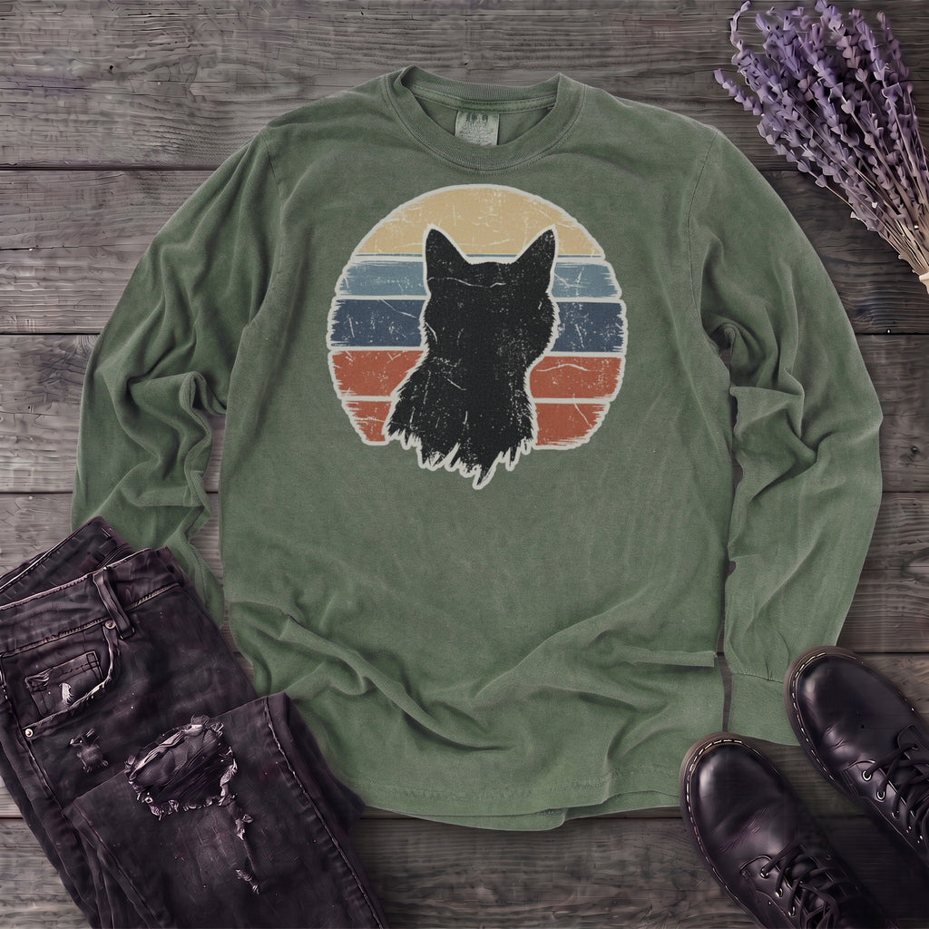 Cat Silhouette Sunset Grunge Long Sleeve T-Shirt