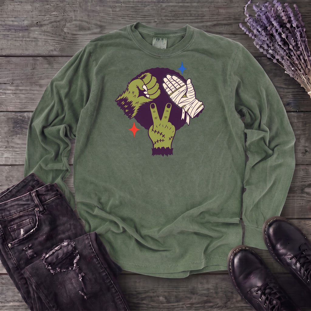Classic Monster Rock Paper Scissor Game Long Sleeve T-Shirt