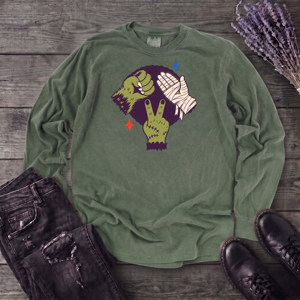 Classic Monster Rock Paper Scissor Game Long Sleeve T-Shirt