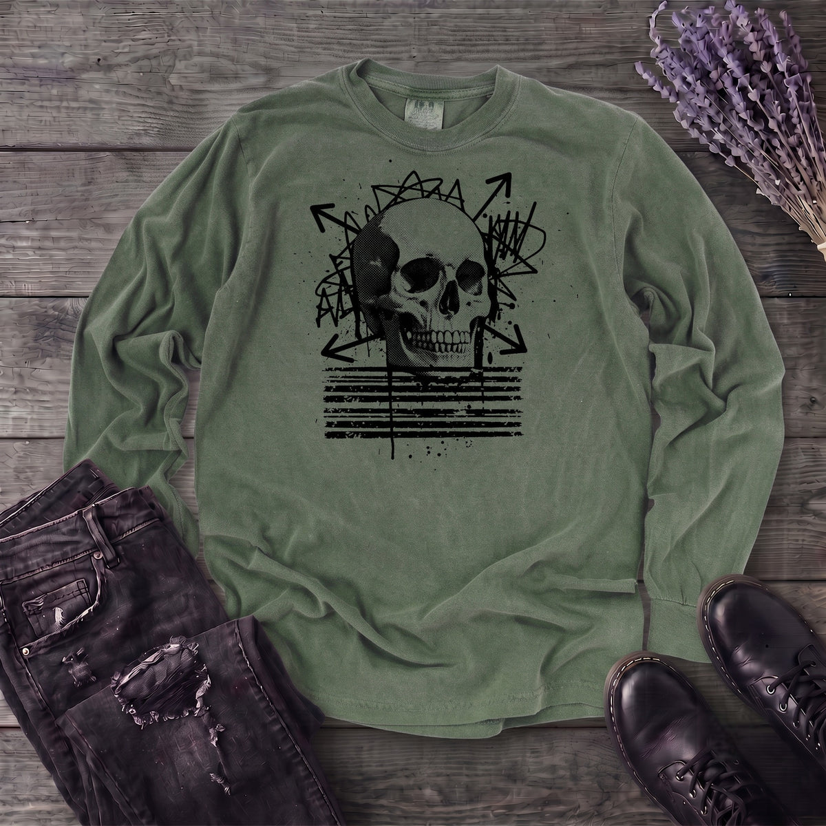 Grunge Skull Long Sleeve T-Shirt