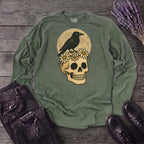 Crow On Skull Long Sleeve T-Shirt