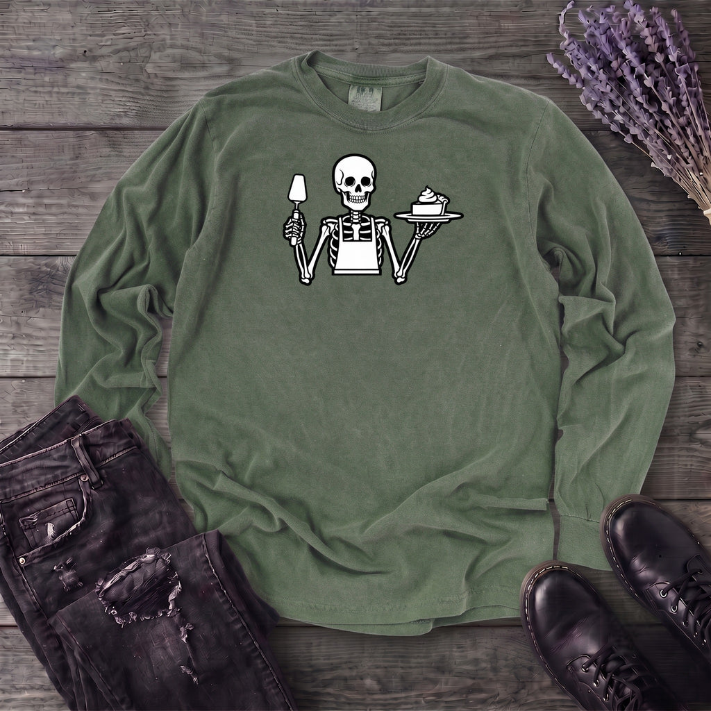 Skeleton Serving Pie Long Sleeve T-Shirt