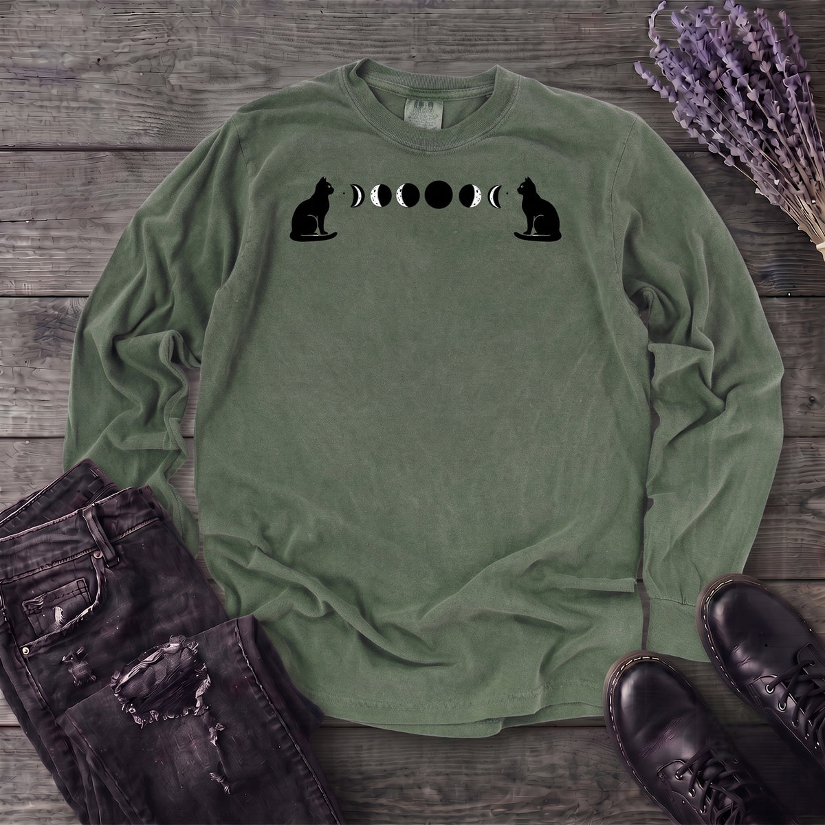 Cat Moon Phases Long Sleeve T-Shirt