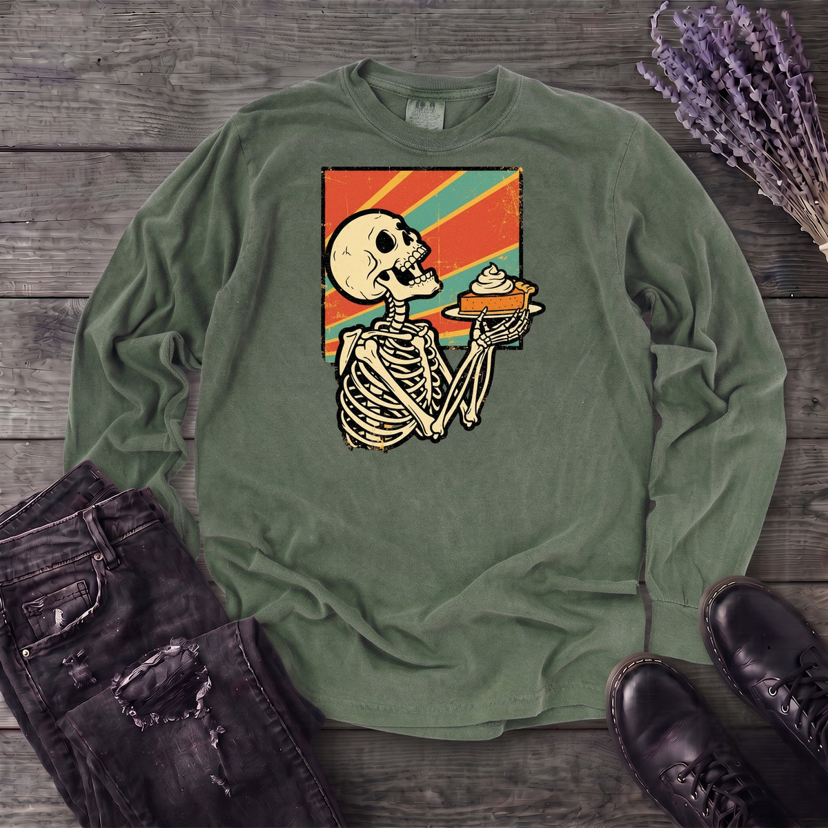 Skeleton Pumpkin Pie Grunge Long Sleeve T-Shirt