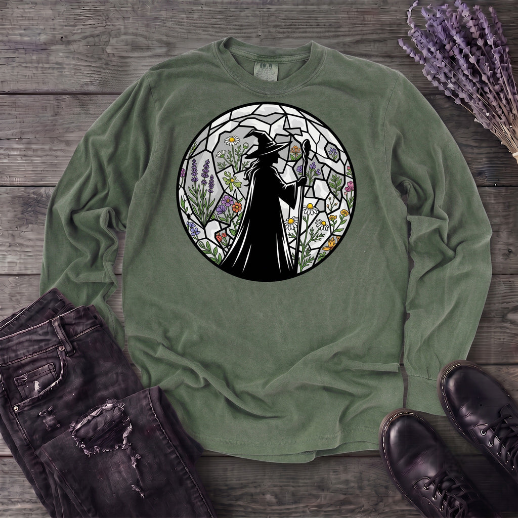 stained glass botanical witch Long Sleeve T-Shirt