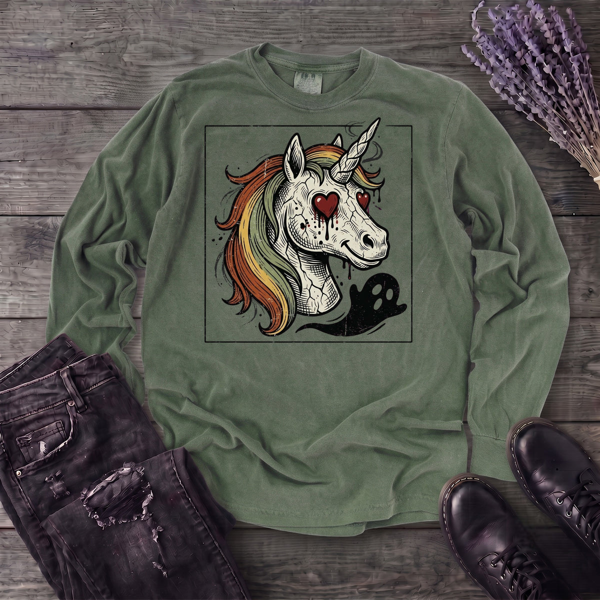 grunge zombie unicorn Long Sleeve T-Shirt