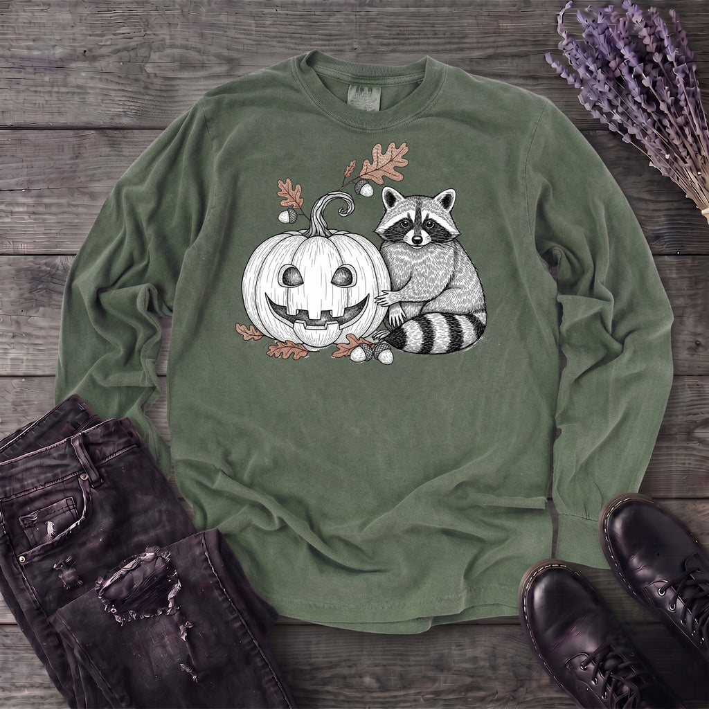 Raccoon And Pumpkin Long Sleeve T-Shirt