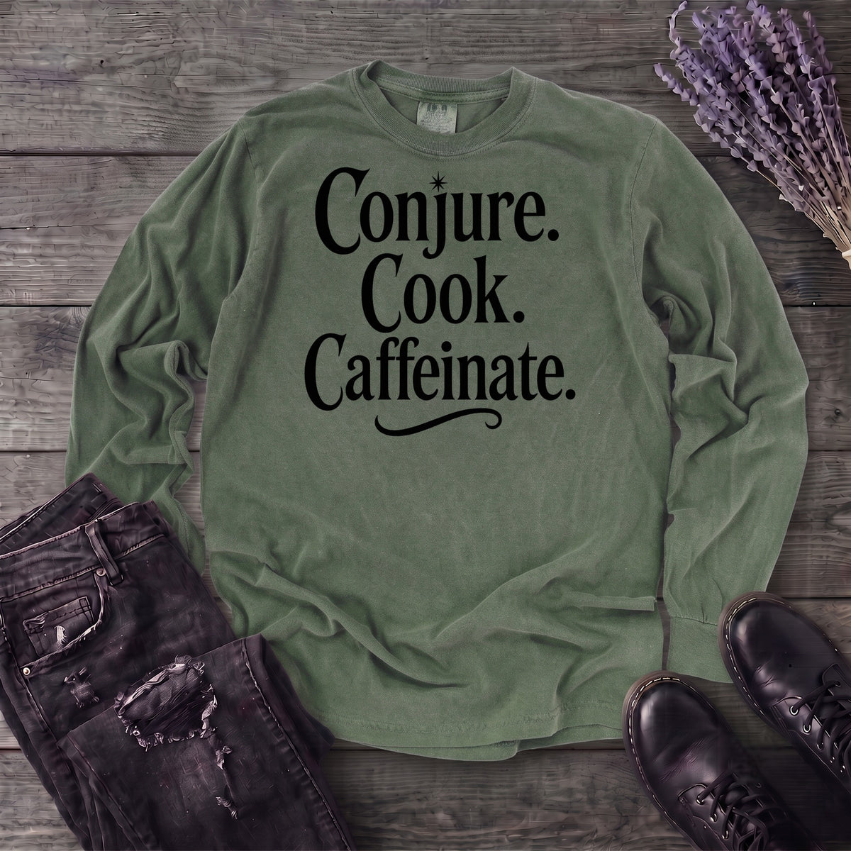 Conjure Cook Caffeinate Long Sleeve T-Shirt