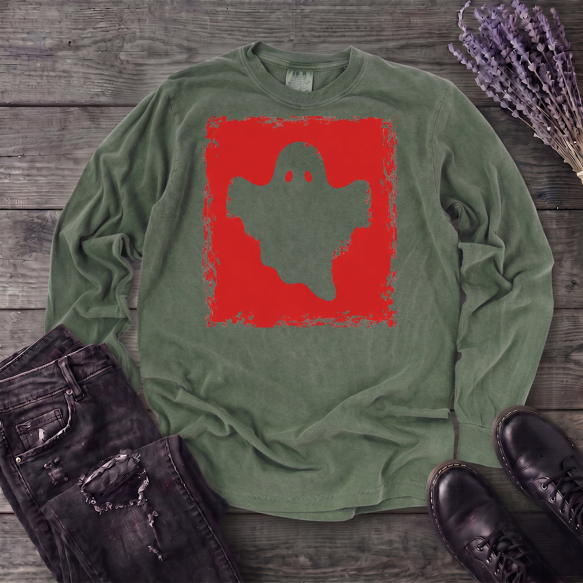 Grunge Stencil Ghost Long Sleeve T-Shirt