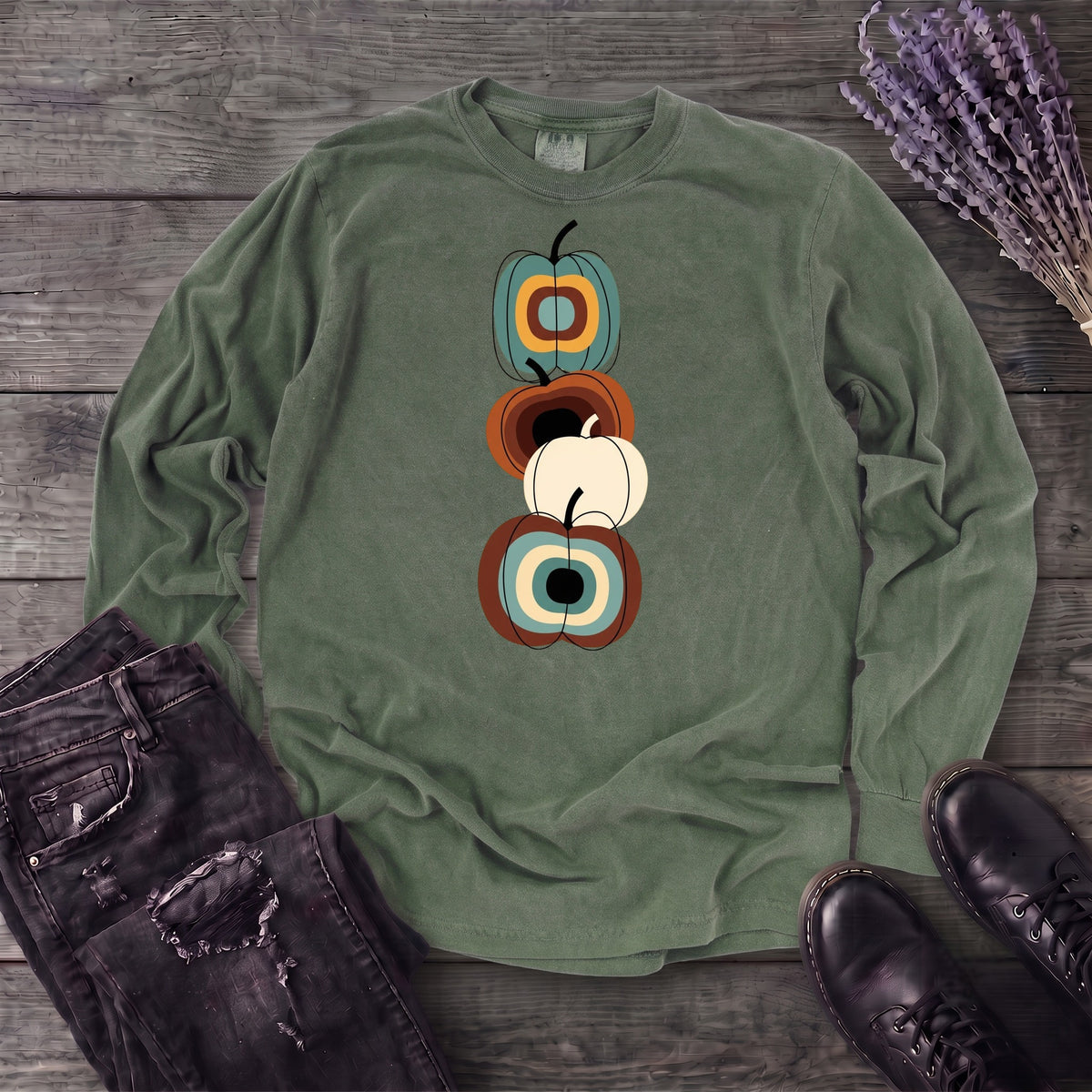 Mid Century Pumpkins Long Sleeve T-Shirt