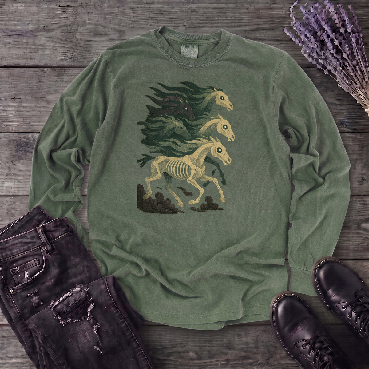 Stampeding Ghost Horses Long Sleeve T-Shirt