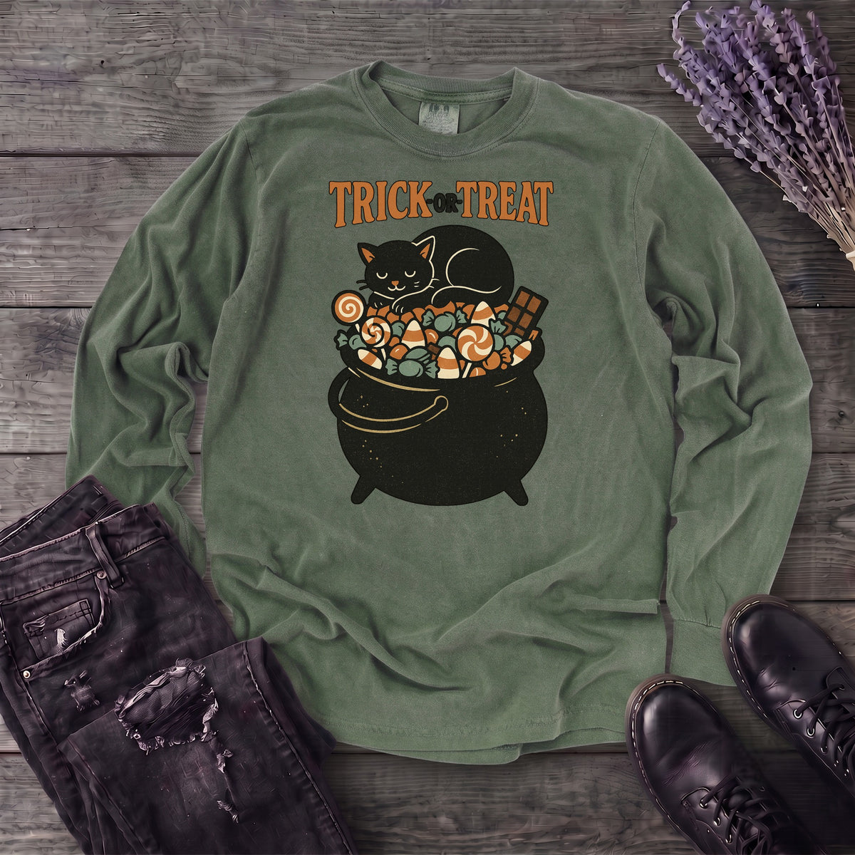Trick Or Treat Candy Cauldron Long Sleeve T-Shirt