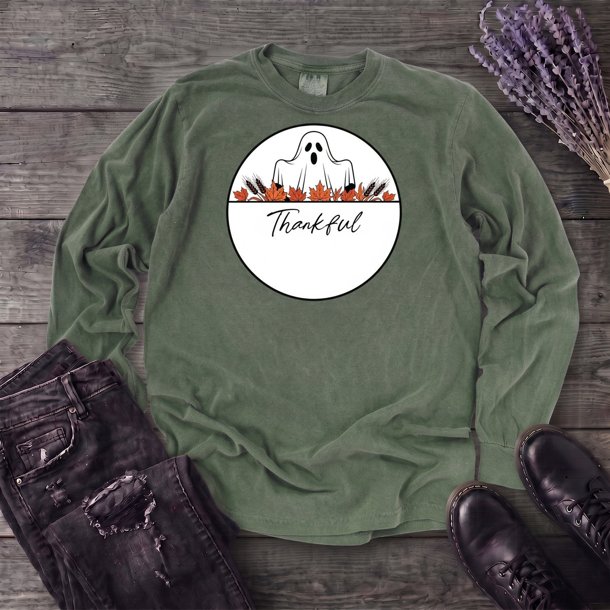 Ghost Thankful Badge Long Sleeve T-Shirt