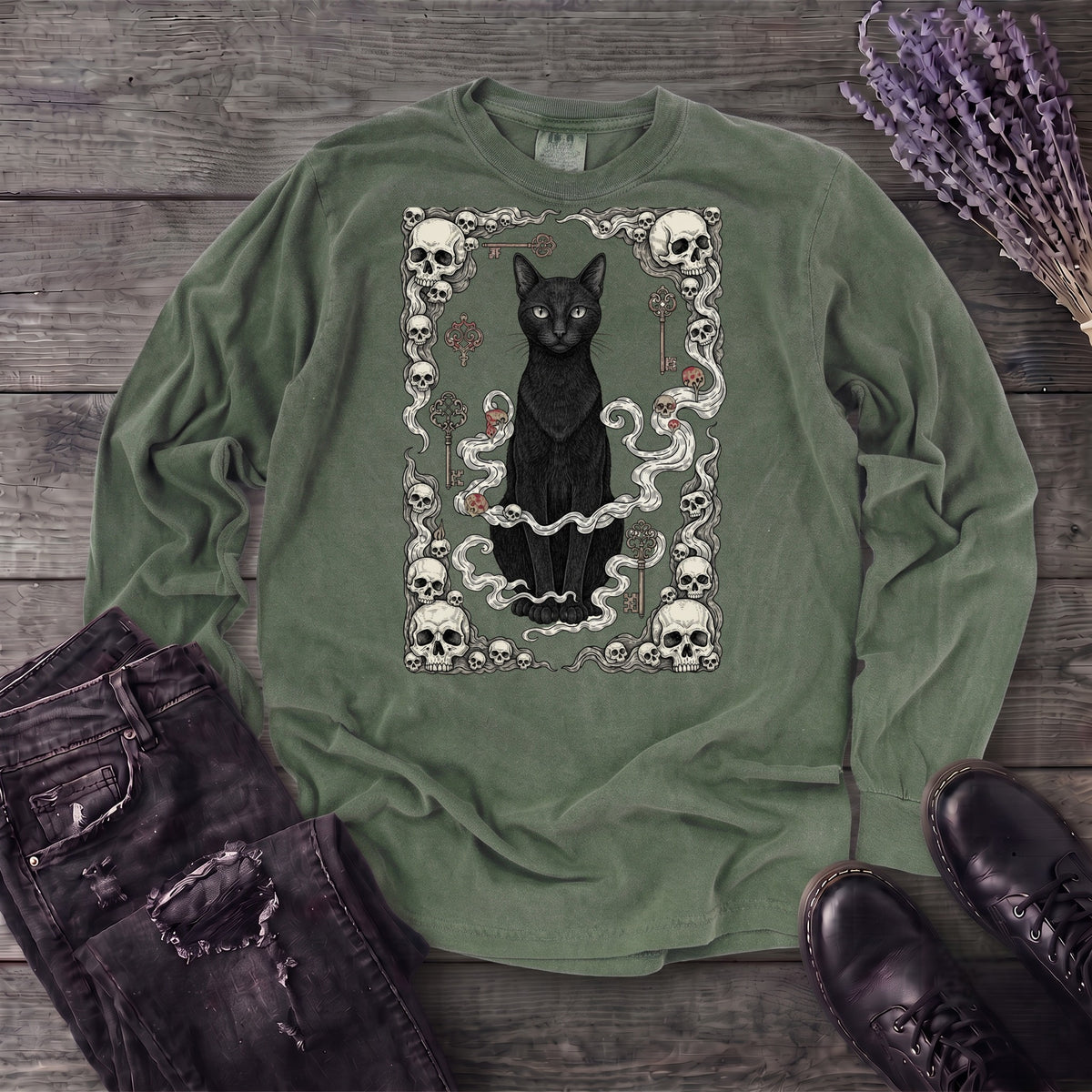 Cat Skull Card Long Sleeve T-Shirt