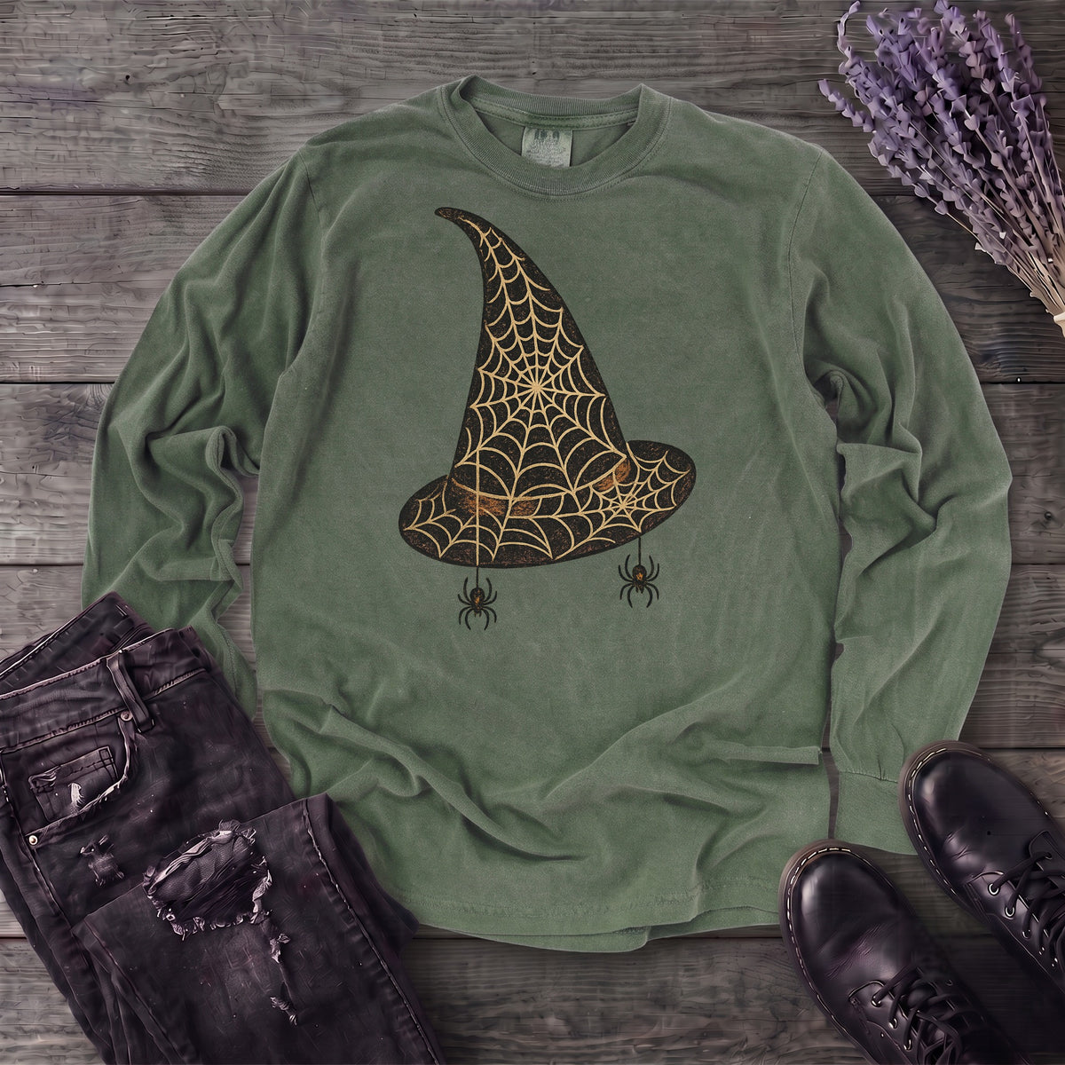 Spiderweb Witch Hat Long Sleeve T-Shirt