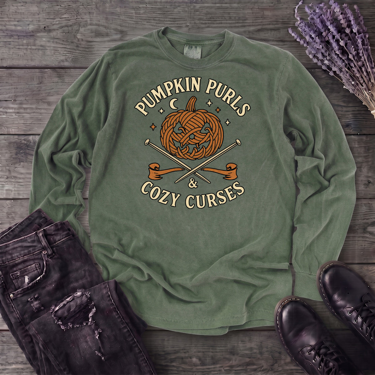 Pumpkin Purls And Cozy Curses Long Sleeve T-Shirt