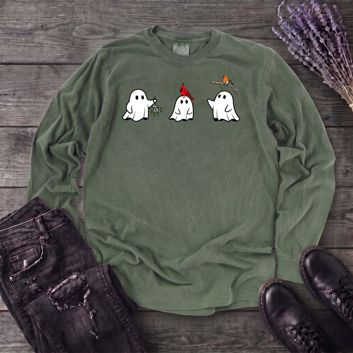 Ghosts With Birds Long Sleeve T-Shirt