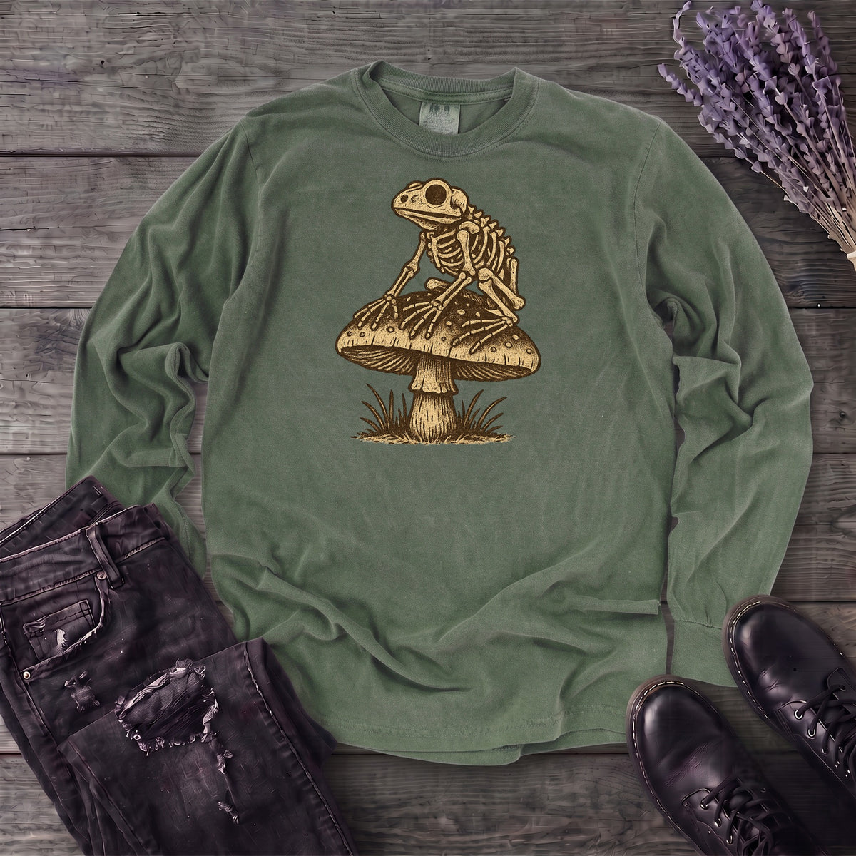 Frog Skeleton Mushroom Long Sleeve T-Shirt