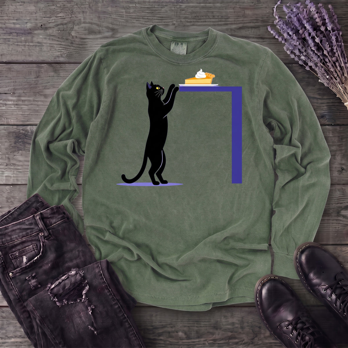 Black Cat Pumpkin Pie Long Sleeve T-Shirt