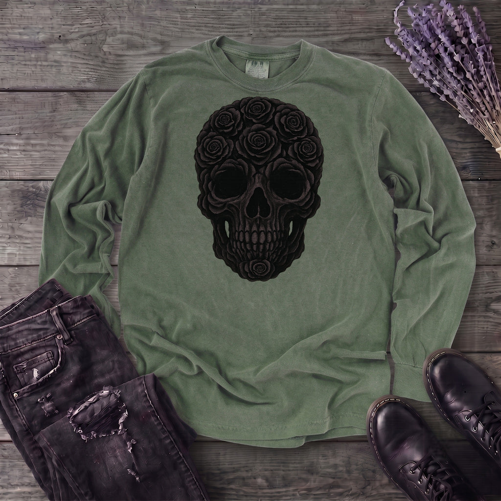 Black Rose Skull Long Sleeve T-Shirt