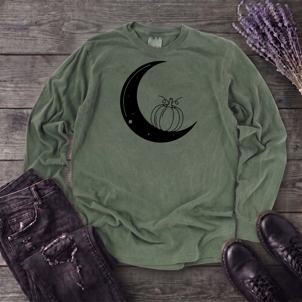 Moon And Pumpkin Long Sleeve T-Shirt