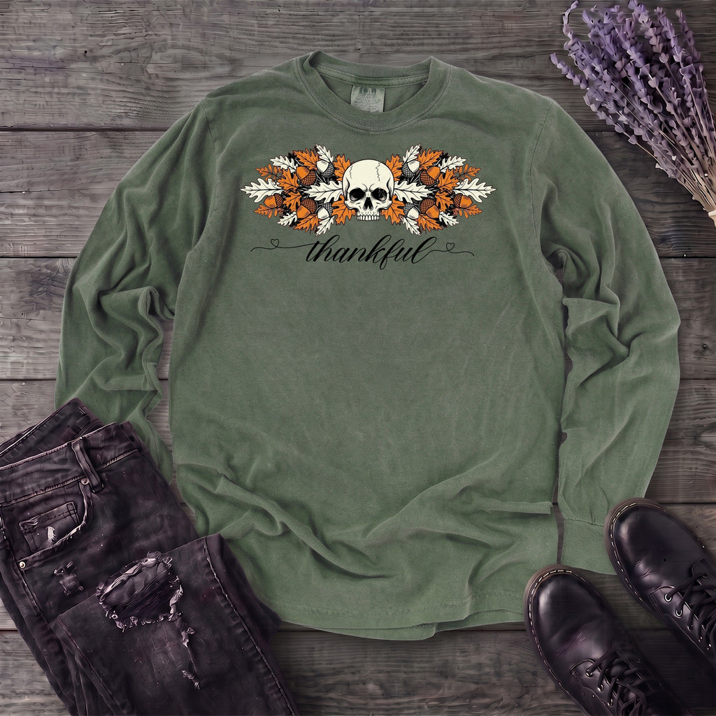 Thankful Leaf Swag Skull Long Sleeve T-Shirt