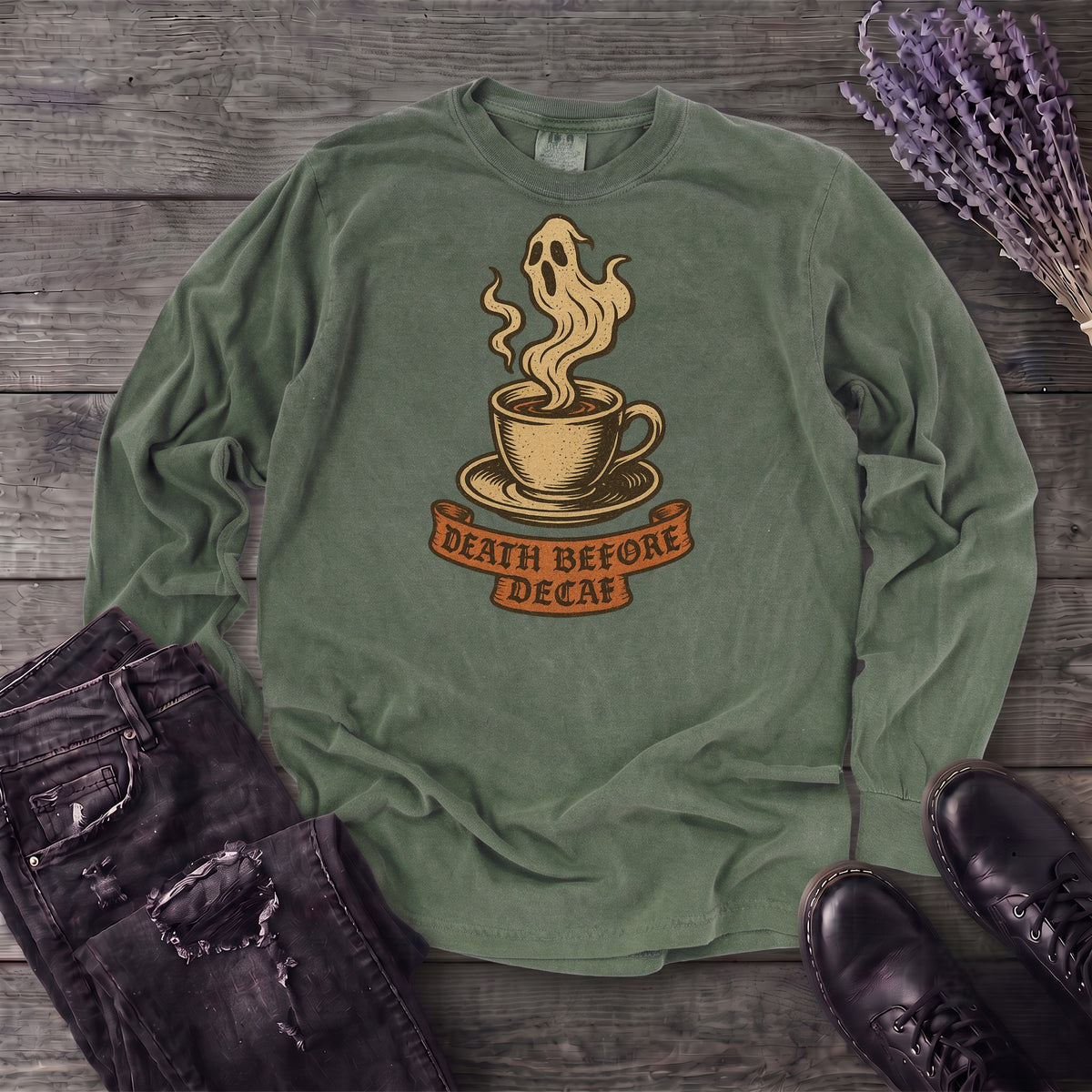 Death Before Decaf Long Sleeve T-Shirt