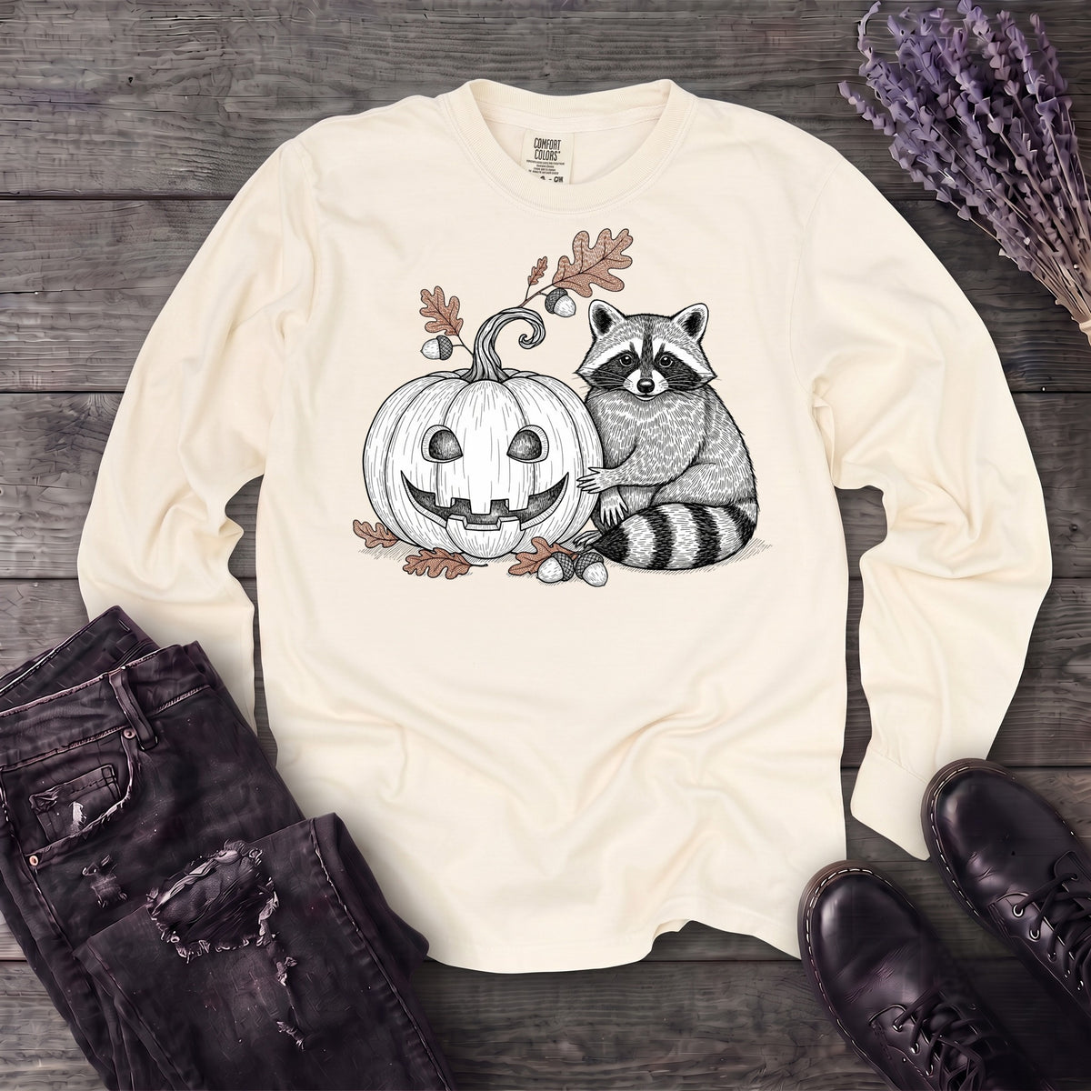 Raccoon And Pumpkin Long Sleeve T-Shirt