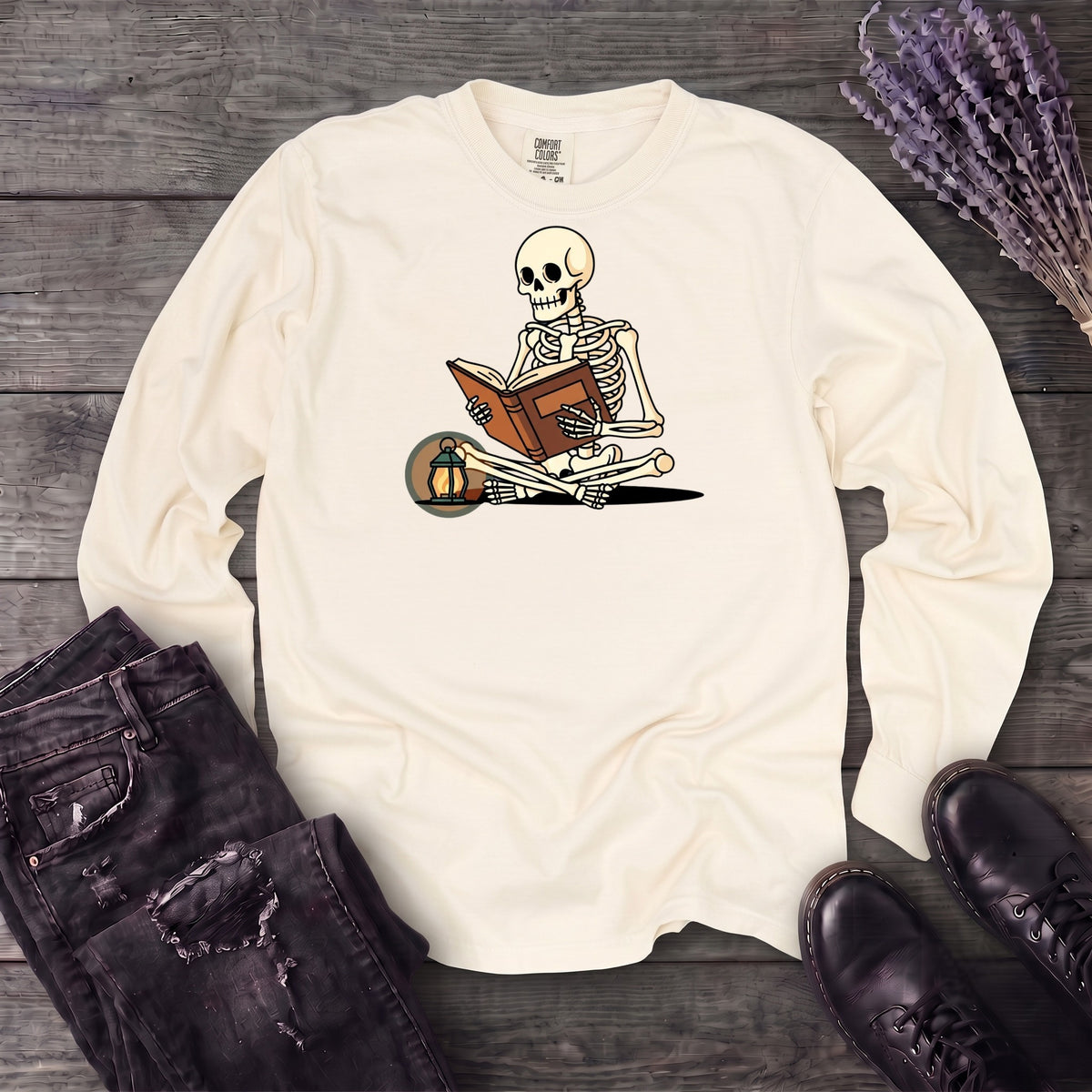 Skeleton Reading Long Sleeve T-Shirt