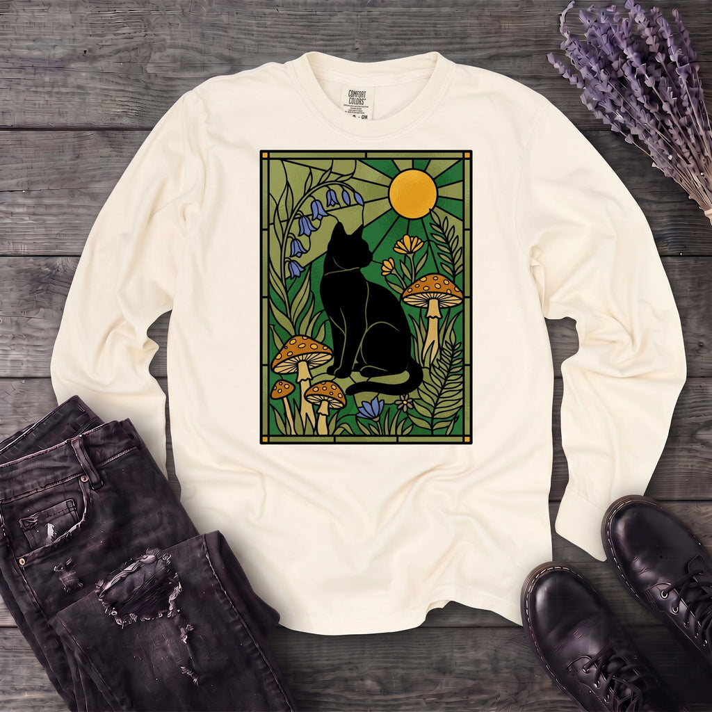 stained glass garden cat Long Sleeve T-Shirt