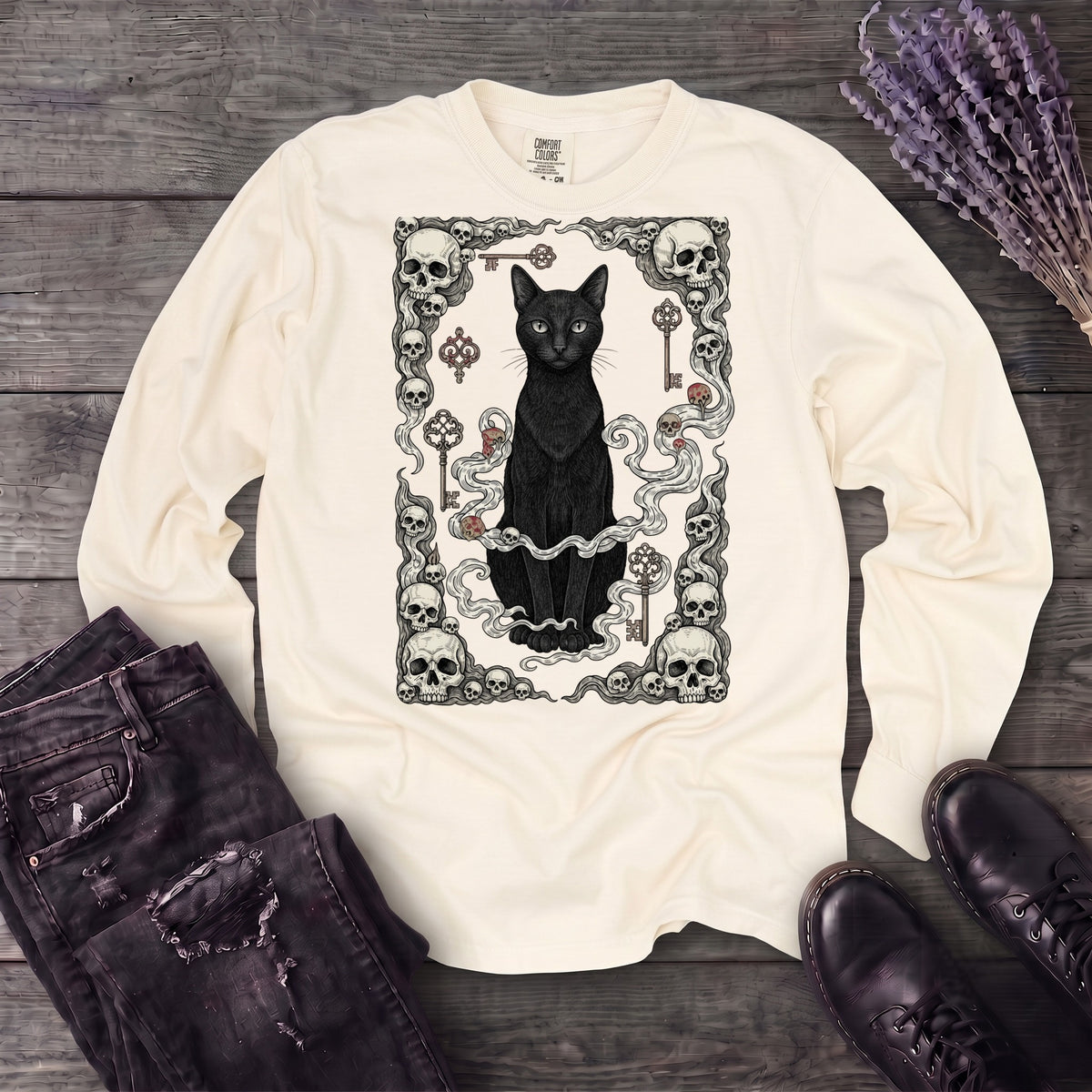 Cat Skull Card Long Sleeve T-Shirt