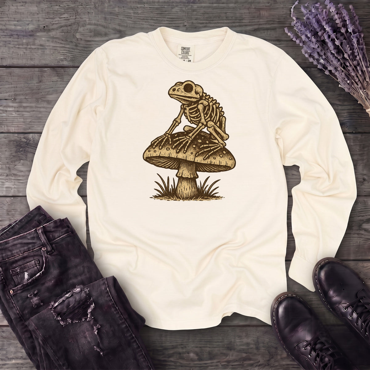 Frog Skeleton Mushroom Long Sleeve T-Shirt