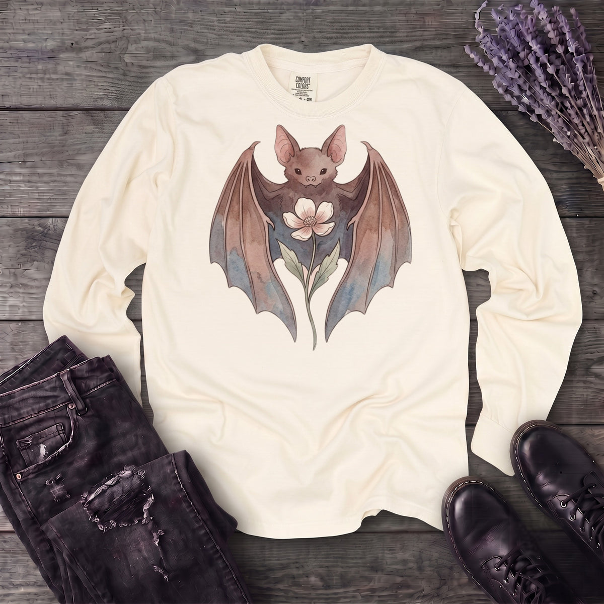 Watercolor Bat Long Sleeve T-Shirt