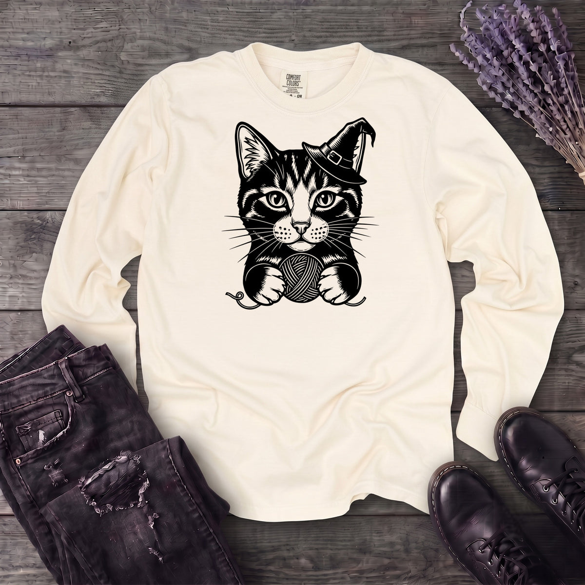 Witchy Yarn Cat Long Sleeve T-Shirt