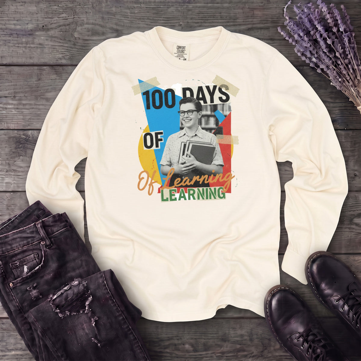 Old School 100 Days Of Learning Long Sleeve T-Shirt