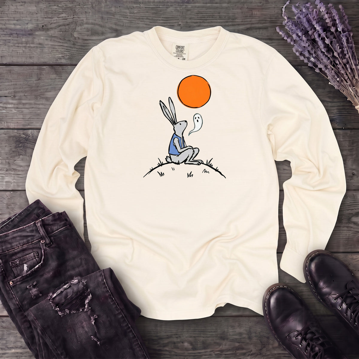moonlit rabbit and ghost Long Sleeve T-Shirt