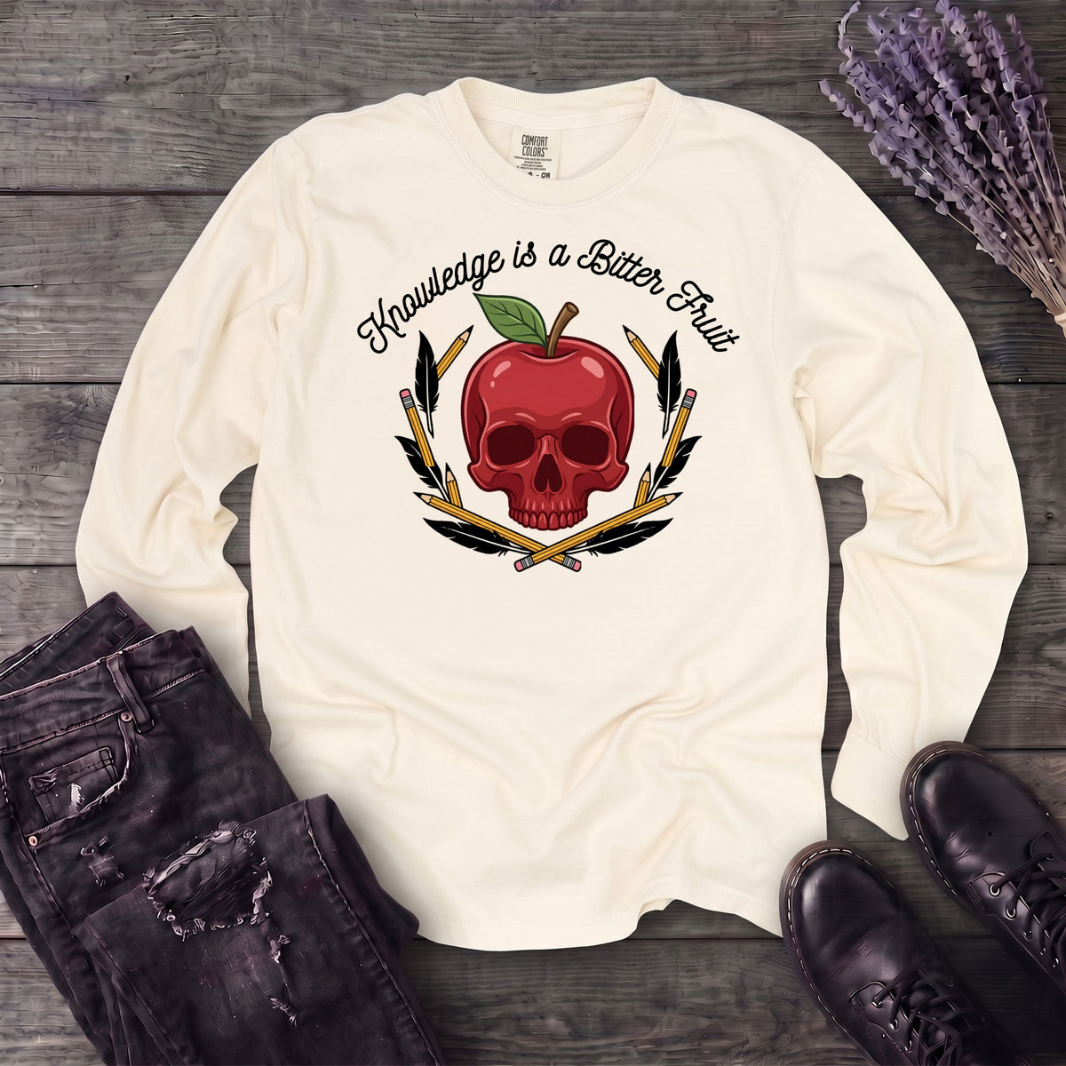 knowledge is a bitter fruit apple skull Long Sleeve T-Shirt