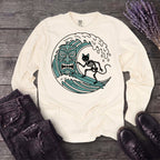 Surfing Cat Skeleton Long Sleeve T-Shirt