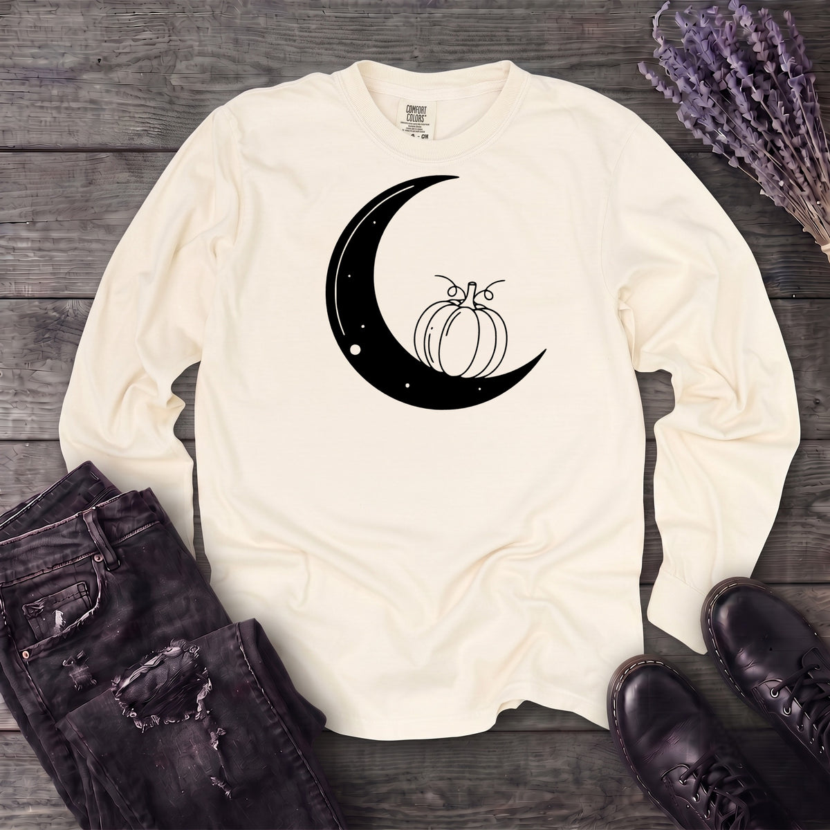 Moon And Pumpkin Long Sleeve T-Shirt