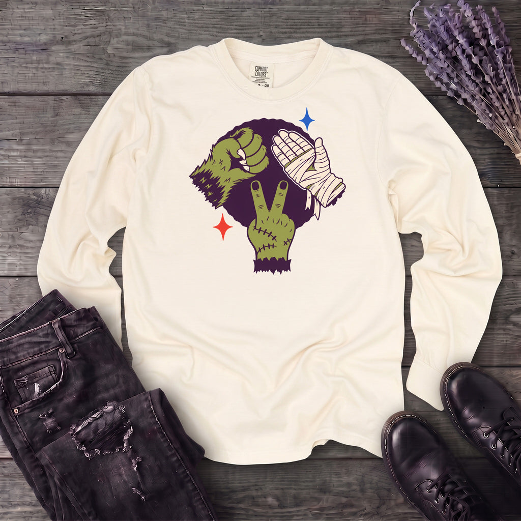 Classic Monster Rock Paper Scissor Game Long Sleeve T-Shirt