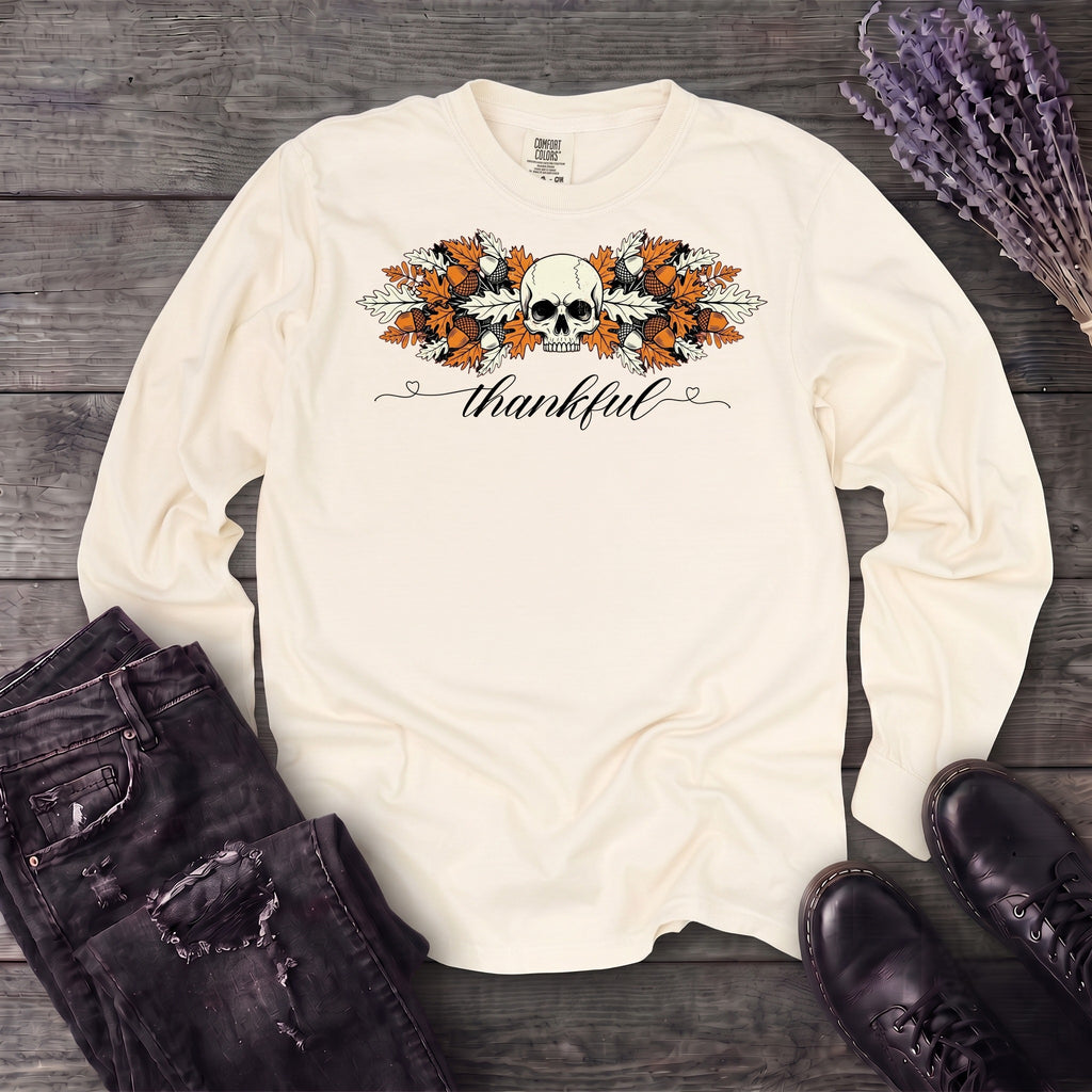 Thankful Leaf Swag Skull Long Sleeve T-Shirt