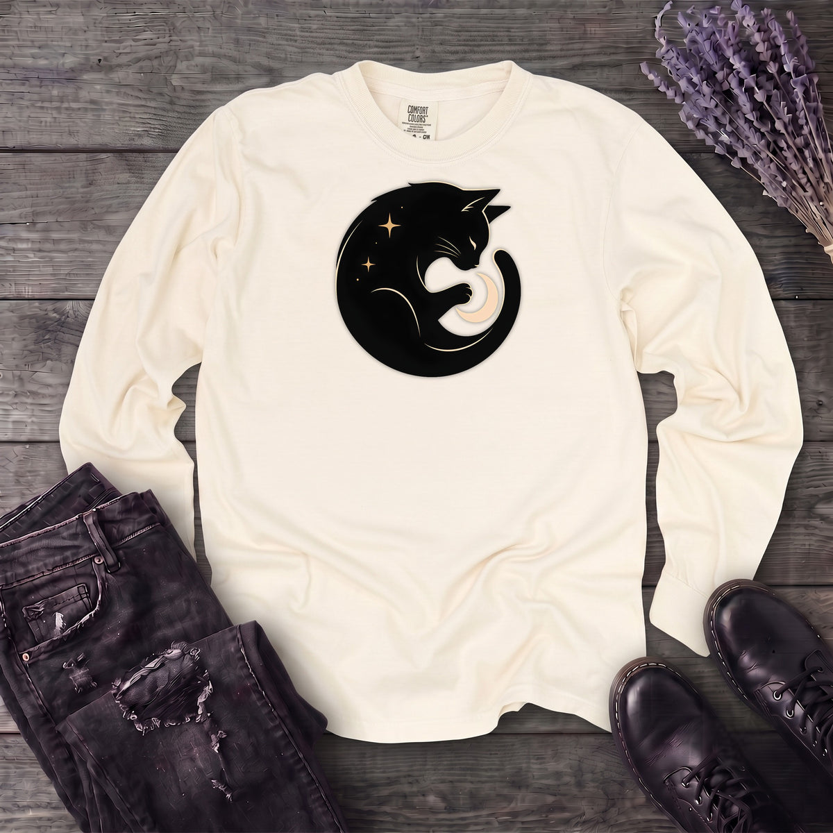 Cat and Moon Long Sleeve T-Shirt