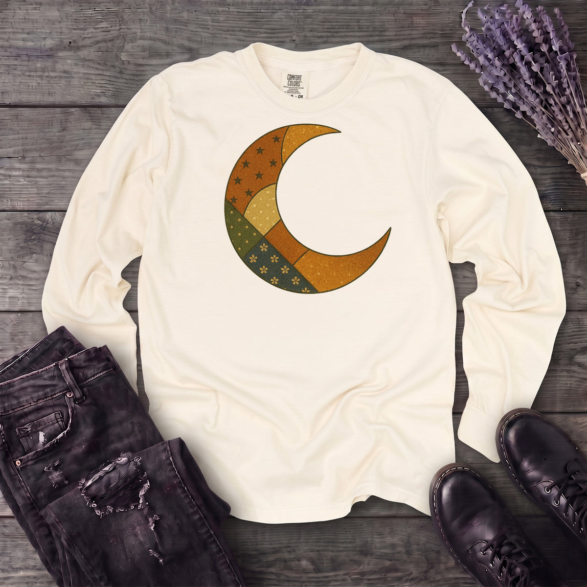 Patchwork Crescent Moon Long Sleeve T-Shirt