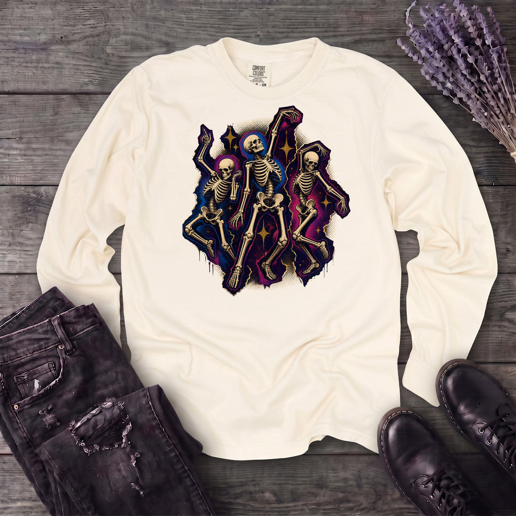 Textured Dancing Skeletons Long Sleeve T-Shirt