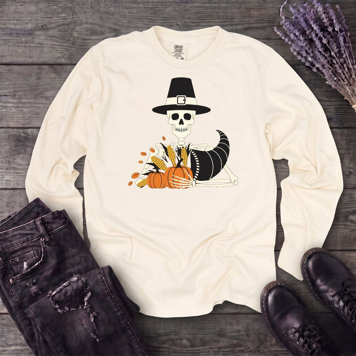 Pilgrim Skeleton Cornucopia Long Sleeve T-Shirt