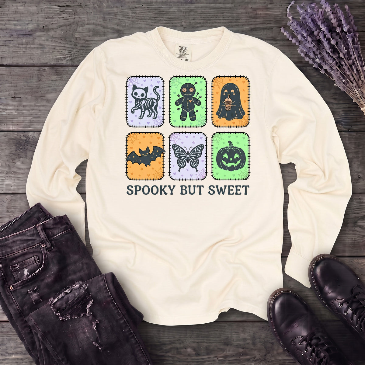 Spooky But Sweet Grid Long Sleeve T-Shirt